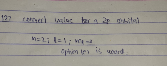 127 correct value for a 20 orbital n=2; 1=1.meco option (e) is corred.