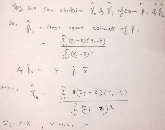 Yes we can obtain Voff from &,&ßo 0 least square estimate 5 ßo - P- Biz Now, Ñ - Î *2;-2) (9,-Y) i Zi 72 2 = c X; , vì + 1, ,