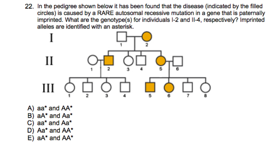 22. In the pedigree shown below it has been found that the disease (indicated by the filled circles) is caused by a RARE auto