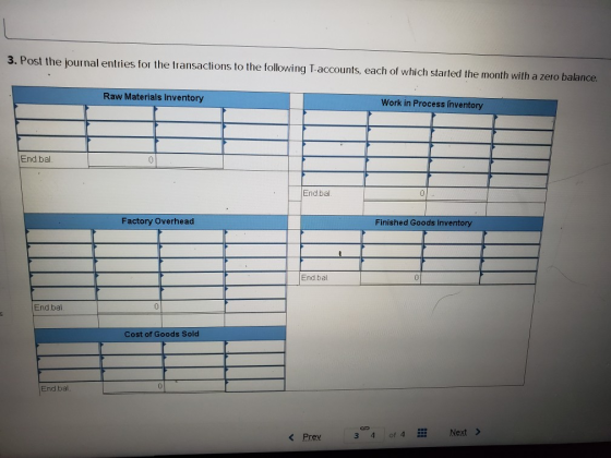 3. Post the journal entries for the transactions to the following T-accounts, each of which started the month with a zero bal