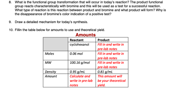 8. What is the functional group transformation that will occur in todays reaction? The product functional group reacts chara