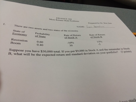 FINANCE 304 More Return/ Risk Problems There are two assets and two Prepared by Dr. NAME: Sam Watchison are two assets and tw
