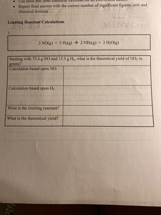 Use units and la Report final answer with the correct number of significant figures, unit and chemical formula NSD Limiting R