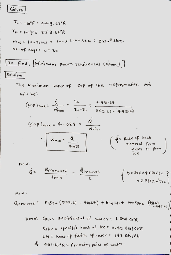 Given Tic-loºf: 449.67°R. TH = louef= 559.67°R mw=100 tonns a 100 X 2000 lbm: 2x10 s ebm, No. of days = N=30 N N . < ! To fin