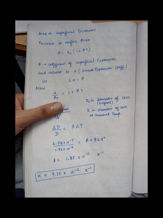 Arta on Supeliuel Expansien ial Erpanss em and related to a ( limear Expansien as Now A. = 1+@t Diu dliamekr of coin CongnaL) Din dianuter 잊coin at imueaed Temp 2.7810-S 1.73% 10 β x 86.9 - o(= 9.25 x 10-6 K-