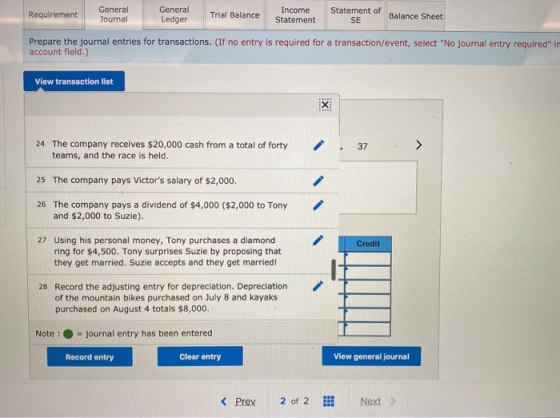 Requirement General Journal General Ledger Trial Balance Income Statement Statement of SE Balance Sheet Prepare the journal e