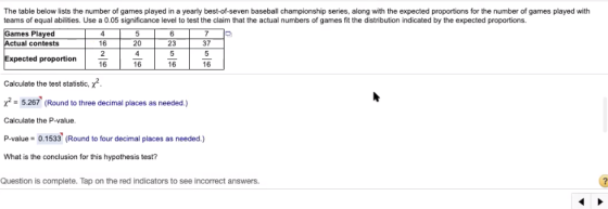 The table below lists the number of games played in a yearly best-of-seven baseball championship series, along with the expec