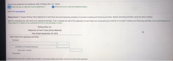 The income statement and additional data of Rolling Hals, Inc., follow Click the icon to view the income statement.) Click th