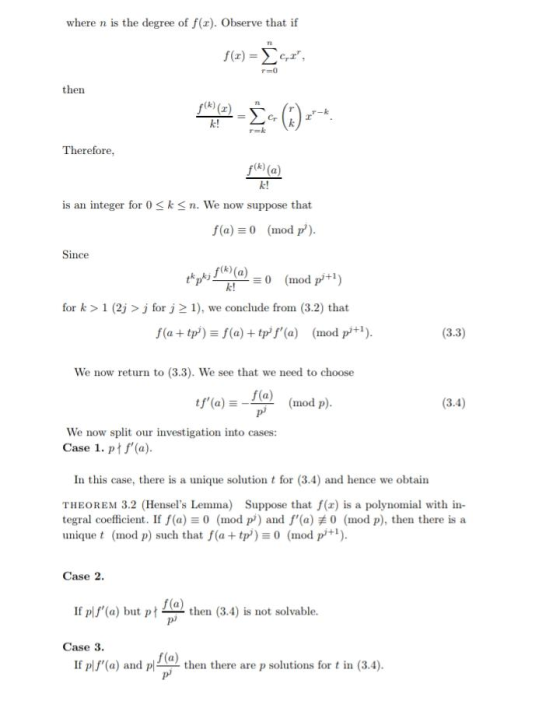 where n is the degree of f(x). Observe that if fe)-Σ., T-0 then Σ. (Ε) k! rk Therefore, f() (a) k! is an integer for 0<k<n.