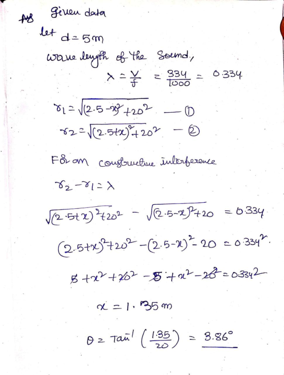 T his given data let d=5m wave length of the sound, X = 334 - 0.334 81=1(2.5-% +202.-0 8221(2.5+x) 7202 - © F8 om cougbwebue