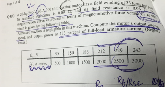 Page 8 of 11 00 r/min series motor has a field winding of 33 and its ner ple d its field resistance is 0.06 o tur hp 240-76-A