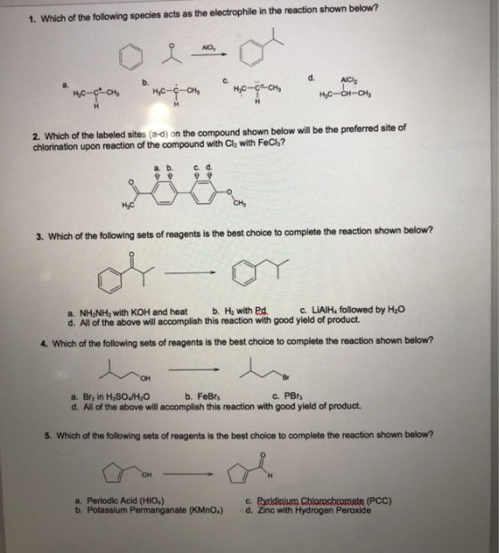 1. Which of the following species acts as the electrophile in the reaction shown below? Demo b. HyC-ce-CH, HC-C-CH, HC-G=CH₂