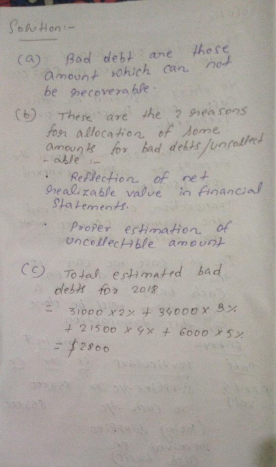 Solution - (a) Bad debt are those Anount which can not be gecoverable (6) These are the reasons for allocation of some amount