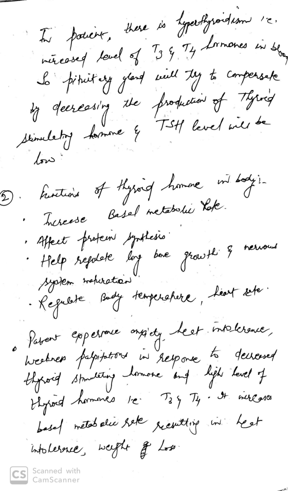 mo In parient, there is typerthyroidism ie. méreased level of T3 G T4 Lemones in bola So pituitary gland will try to compense