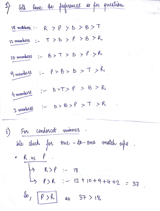 I lets have the preferences as per question 18 mak.bg : - R >PЬ >>Т T > > P > B >R 12 members :- 10 members :- B > T > DOPR 9
