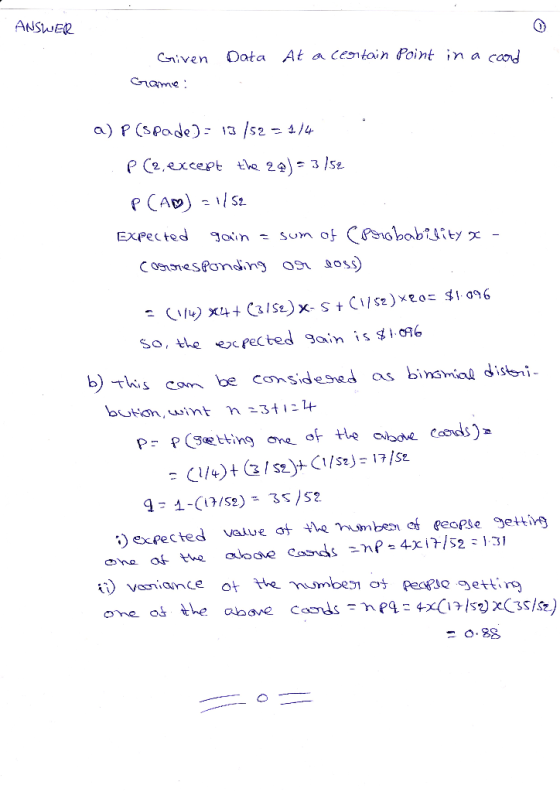 ANSWER Cniven Oata At a centoin Point in a caod name P Ce.except Đo. 2ajt 3ノSt. So, the ex rec ted gain is $1.5% b s c be ide