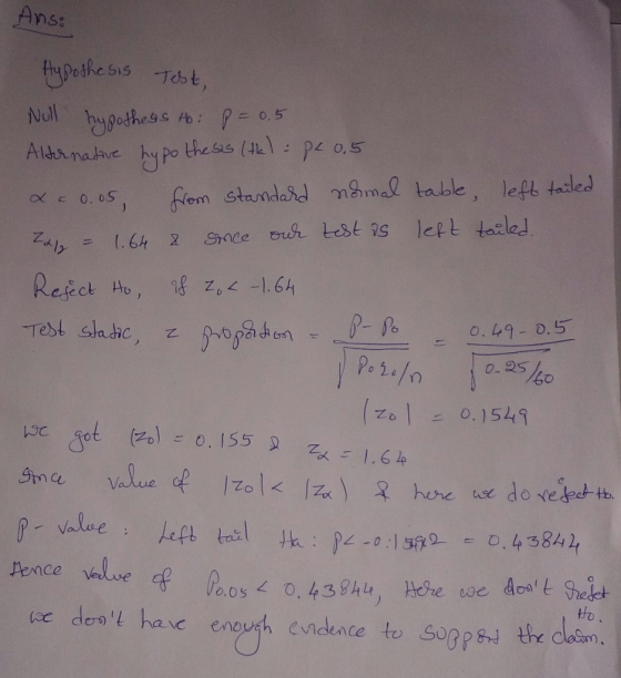 ns: = 0.5 Refict ho, 8 7,4 1.GA 0. 49- o. 5 0. 25 Zo0.1549 p- value tho