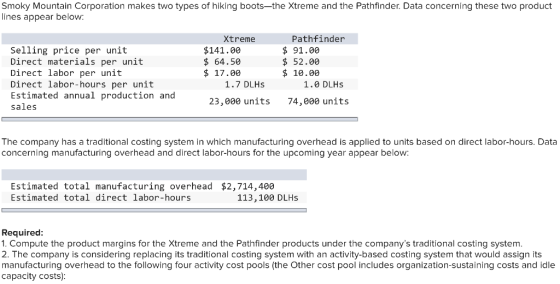 Smoky Mountain Corporation makes two types of hiking boots—the Xtreme and the Pathfinder. Data concerning these two product l