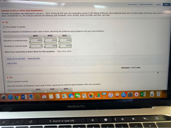 NTER VERSION BACK NEXT Exercise 14-02a-c (Part Level Submission) Sheridan Corporation was organized on January 1, 2019. Durin