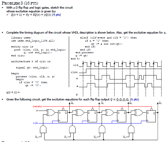 PROBLEM 3 (16 PTS) • With a D flip flop and logic gates, sketch the circuit whose excitation equation is given by: Qit+1) + y