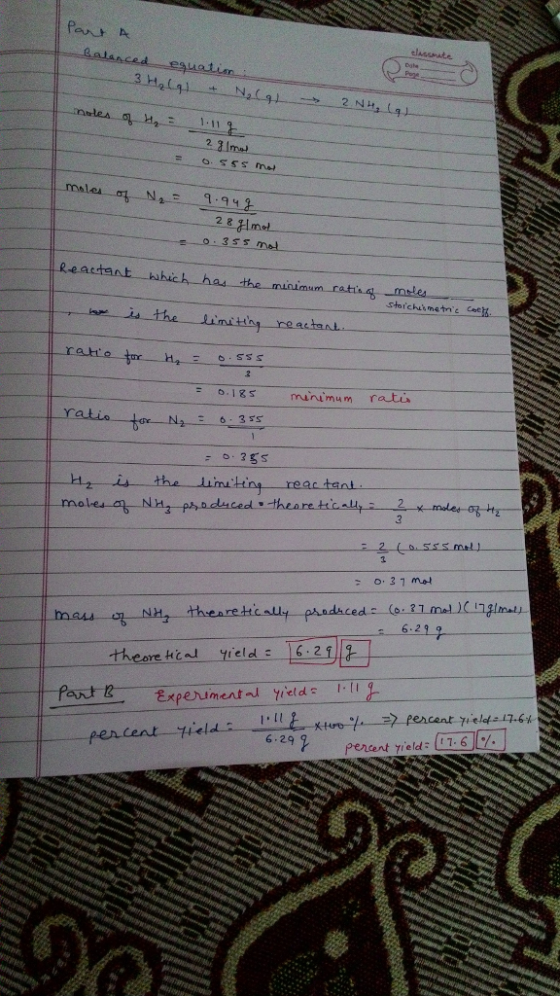 2 a1 2 8 raHo 6.18s minimum ratu 6 35S the imating d theare icall 0, 3 7 mol theoretical yield: E- Experimenta yields I. 29 2 7.615 percent yield: