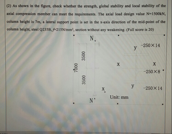 (2) As shown in the figure, check whether the strength, global stability and local stability of the axial compression member