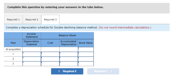 Complete this question by entering your answers in the tabs below. Required 1 Required 2 Required 3 Complete a depreciation s