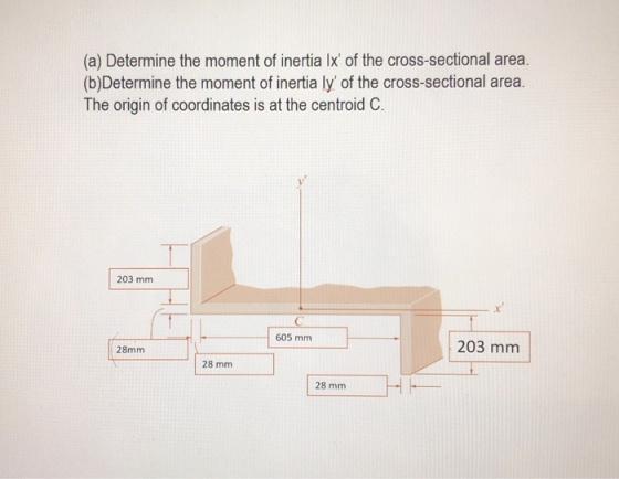 (a) Determine the moment of inertia Ix of the cross-sectional area. (b)Determine the moment of inertia ly of the cross-sect