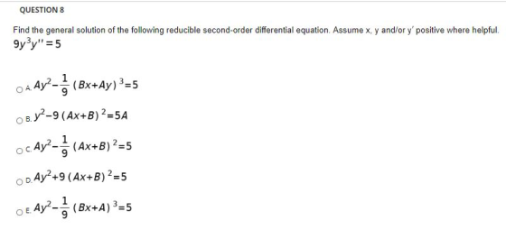 QUESTION 8 Find The General Solution Of The Following Reducible Second 