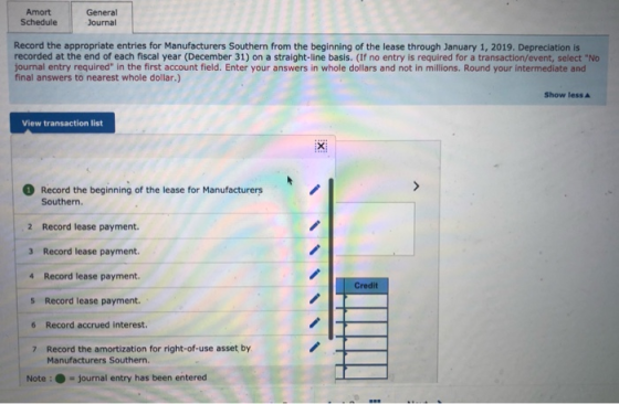 Amort Schedule General Journal se lease through eas for a transactiontermediate and Record the appropriate entries for Manufa