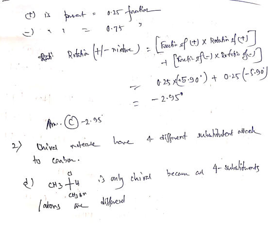 (*) is forsent = 0.25 freaction ani - 0.75 5 .. Rahi Rotatia Hl- nixture ) = (Frechin of (H) X Rotation of ty] to [krepp. of