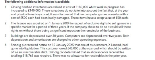 The following additional information is available. 1 Closing finished inventories are valued at cost of £180,000 whilst work
