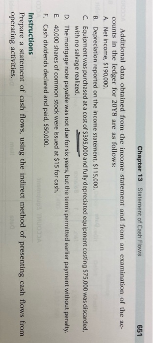 Chapter 13 Statement of Cash Flows 651 Additional data obtained from the income statement and from an examination of the ac-