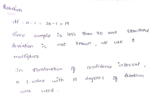 dini - 20-1-19 Since sample standard is less than 30 and deviation use to is not known, we multiplier of confidence interval