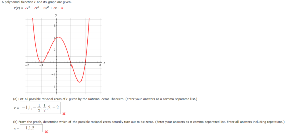A polynomial function and its graph are given. P(x) = 2x4 – 2x2 - 6x2 + 2x + 4 LLLL X 3 (a) List all possible rational zeros