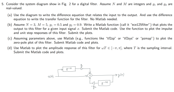 are integers and 91 and 92 are 5. Consider the system diagram show in Fig. 2 for a digital filter. Assume N and M real-valued
