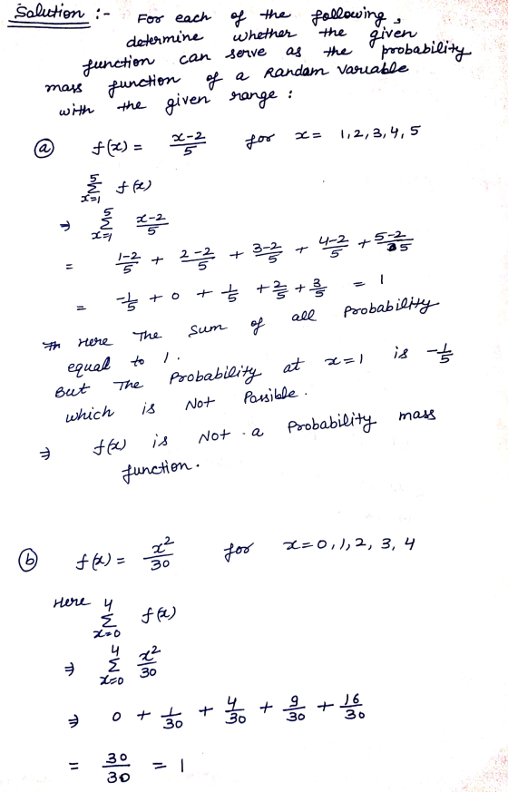Solution :- of the following probability the the as For each determine whether function given can serve function of a Randam