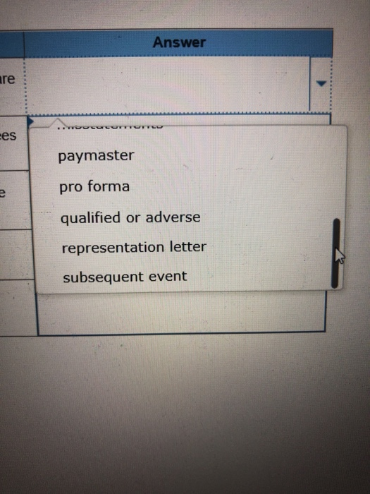 Answer re .. Voucocor es paymaster pro forma qualified or adverse representation letter subsequent event