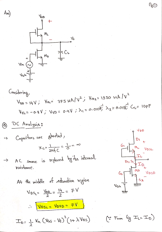 Pao Ans) VOD + ML Vo Ť Cr Mo IC Vin VGG Considering, VoD = 14V; Knj = 375 MA/V2; Kn2 = 1350 mA /v2 VEL=-0.8V; VID = 0.4V ; ,
