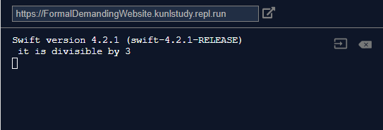 https://FormalDemandingWebsite.kunlstudy.repl.run Swift version 4.2.1 (swift-4.2.1-RELEASE) it is divisible by 3