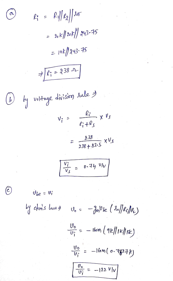 @ fi = Rollez)/ Ao = 30k|| 2ck?) 843-75 = 10k/1 243.75 ® +R; = 838-1] by voltage division sule Vi = hi xus tage of Rithe _238