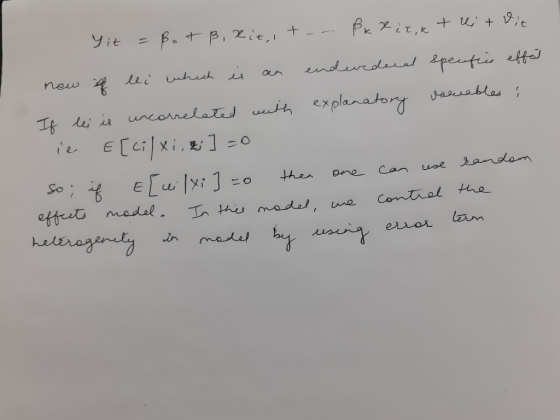 B.t B, 2it, Yit enderederad Specfies effe] new 4 lei Euhech is vauebles; If lei is uncorreleted wuh explanatory E [cil xi,z]