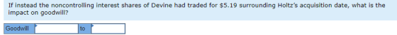 If instead the noncontrolling interest shares of Devine had traded for $5.19 surrounding Holtzs acquisition date, what is th