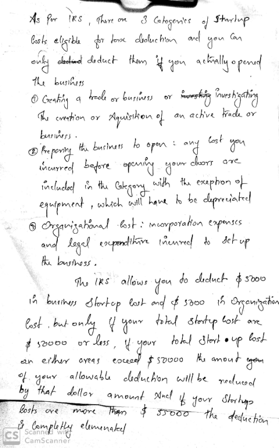 As per irs. There are 3 Calogeries of startup Costs eligible for danse clooduction and you can only dodiad deduct them if you