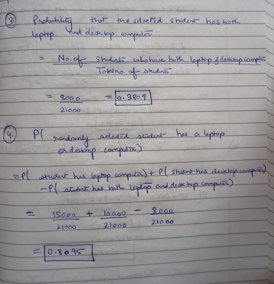 3 that the selected student has both Probability leptop and desktop computer No. of students who have both leptop & desktop c