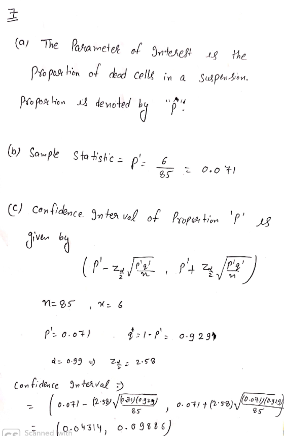 (a The Parameter of Interest Proportion of dead cells in a proposetion is denoted by m e is the suspension. (b) Sample Statis