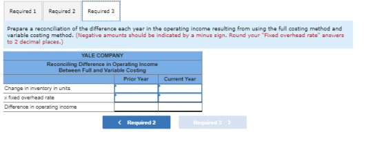 Required 1 Required 2 Required 3 Prepare a reconciliation of the difference each year in the operating income resulting from