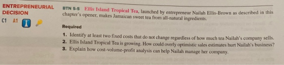 ENTREPRENEURIAL DECISION C1 A1 BTN 5-5 Ellis Island Tropical Tea, launched by entrepreneur Nailah Ellis-Brown as described in