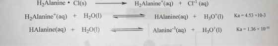 H Alanine • Cl(s) H Alanine (aq) + H2O(1) HAlanine(aq) + H2O(1) = HAlanine (aq) + cr (aq) HAlanine(aq) + H30*(1) Alanine (
