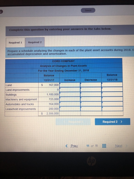 Complete this question by entering your answers in the tabs below. Required 1 Required 2 Prepare a schedule analyzing the cha